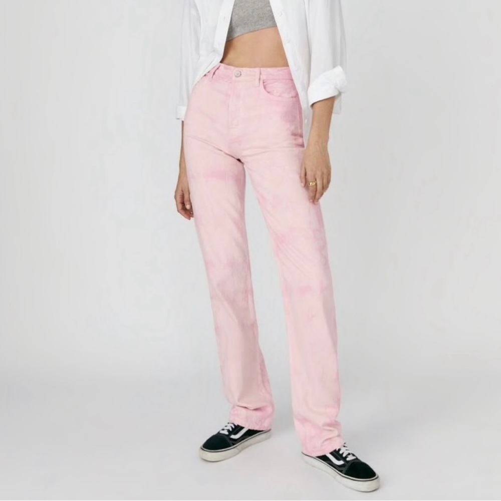Reformation Cynthia Spiral High Rise Straight Long Jeans Pink Tie Dye Size 27